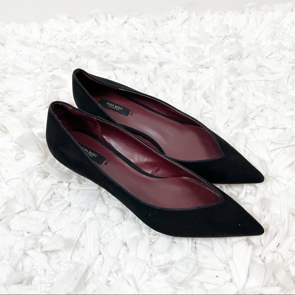 Zara pointed toe kitten heel black suede shoes size 8